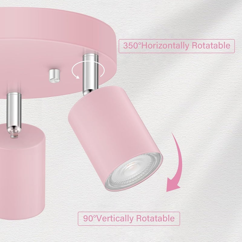 BoostArea LED 3 Light Track Lighting Kit, LED Track Lighting Fixtures, Pink Round Ceiling Spot Lighting, Flexibly Rotatable Light Head for Kitchen, Living Room, Bedroom, GU10 Bulb Not Included - Image 3